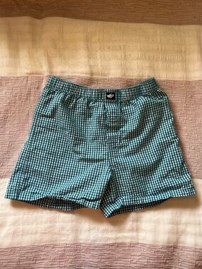 Y2K 2000s Vintage Style Green White Gingham Print Shorts Size XXS